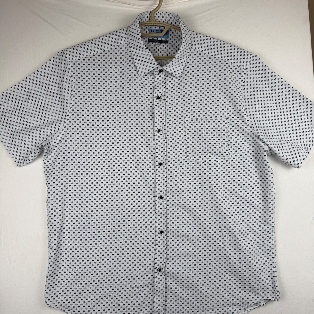 VSTR Mens XXL White Blue Geometric Diamond 4-Way Stretch Short Sleeve Shirt